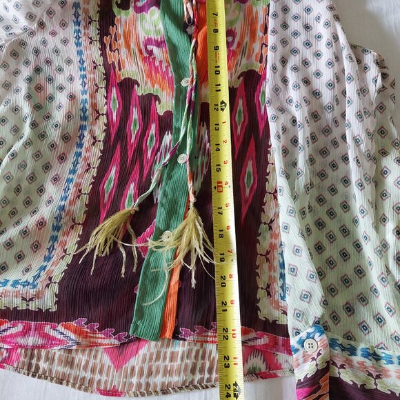 Zara Feather Trim Semi-Sheer  Geometric/Floral Printed Blouse, Size XS - Picture 10 of 10